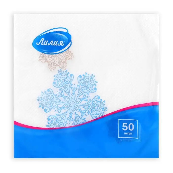 Новогодние салфетки бумажные Лилия &laquo;Вальс снежинок&raquo;, 1 слой, 24х24 см, 50 шт