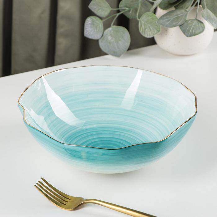 Салатник фарфоровый Доляна &laquo;Млечный путь&raquo;, 1,4 л, d=22 см, цвет бирюзовый