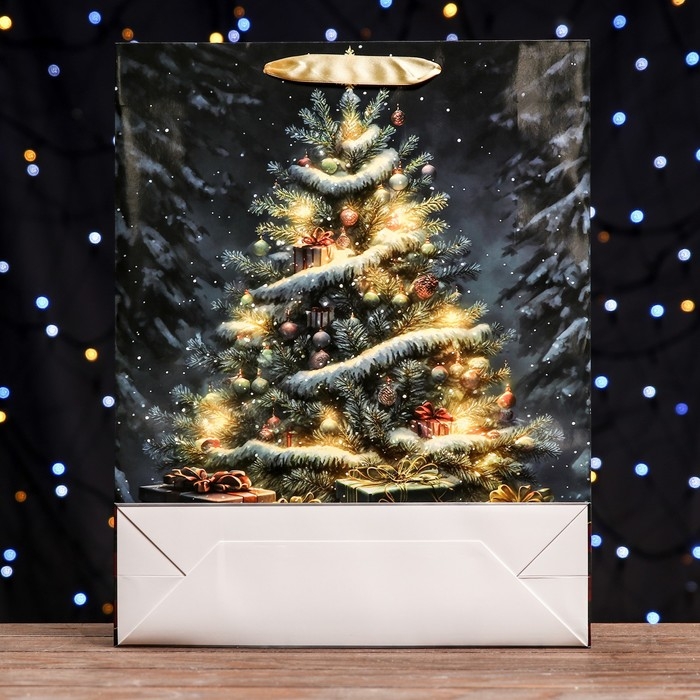 Новый год. Пакет ламинированный вертикальный "Ёлка в лесу!",33 х 42 х 10 см.