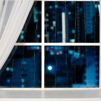 Гирлянда &laquo;Занавес&raquo; 1 &times; 1 м роса, IP20, серебристая нить, 100 LED, свечение мульти, 12 В