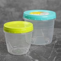 Набор контейнеров круглых с закручивающимися крышками, 2 шт: 500 мл, 1 л, прозрачные, крышки МИКС