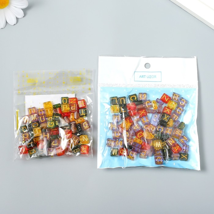 Бусины для творчества пластик "Золотые английские буквы" прозрачные набор 20 гр 0,4х0,8х0,8см 923357