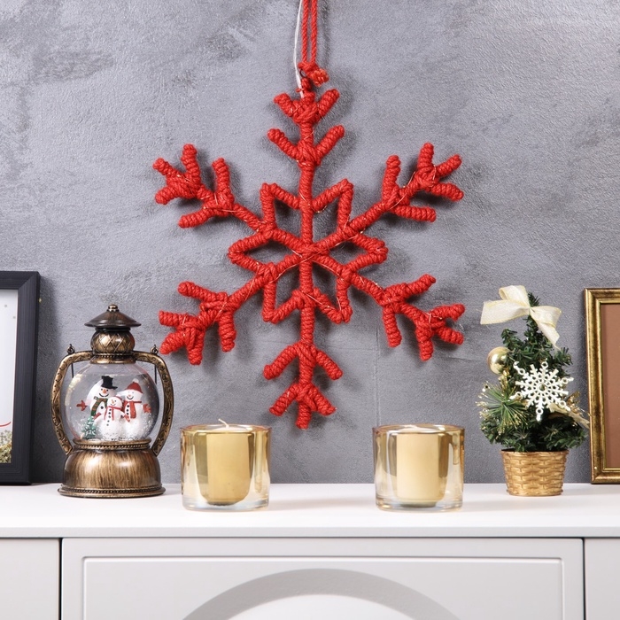 Светодиодная фигура &laquo;Снежинка красная&raquo; 39 см, 30 LED, батарейки AAx2 (не в комплекте), свечение теплое белое