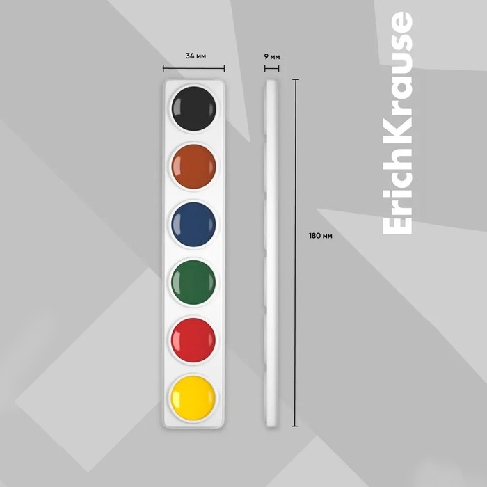 Акварель 6 цветов, ErichKrause, без кисти, картон, европодвес (облегченная упаковка)