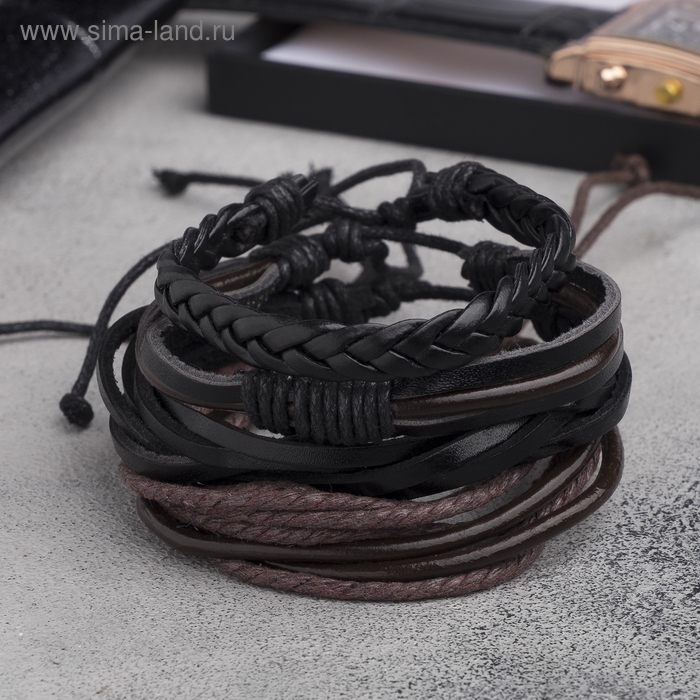 Браслет кожа &laquo;Клеть&raquo;, цвет чёрно-коричневый, d=7,5 см