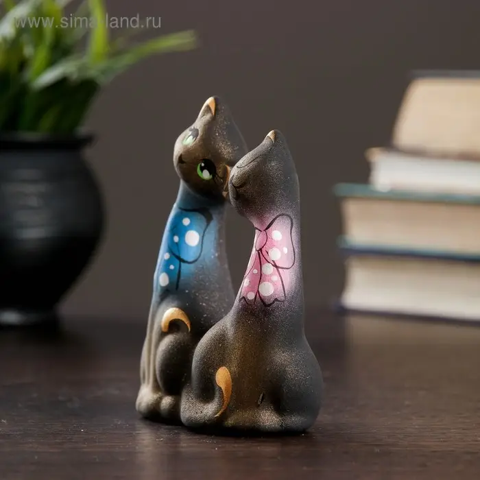 Фигура "Коты Влюбленные с бантиками" черные 5х9х12см