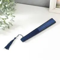 Веер дерево, текстиль h=21 см "Синии лилии и бабочки" синий, с кисточкой