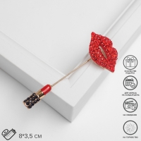 Булавка &laquo;Губы с помадой&raquo;, 8 см, цвет красно-чёрный в золоте