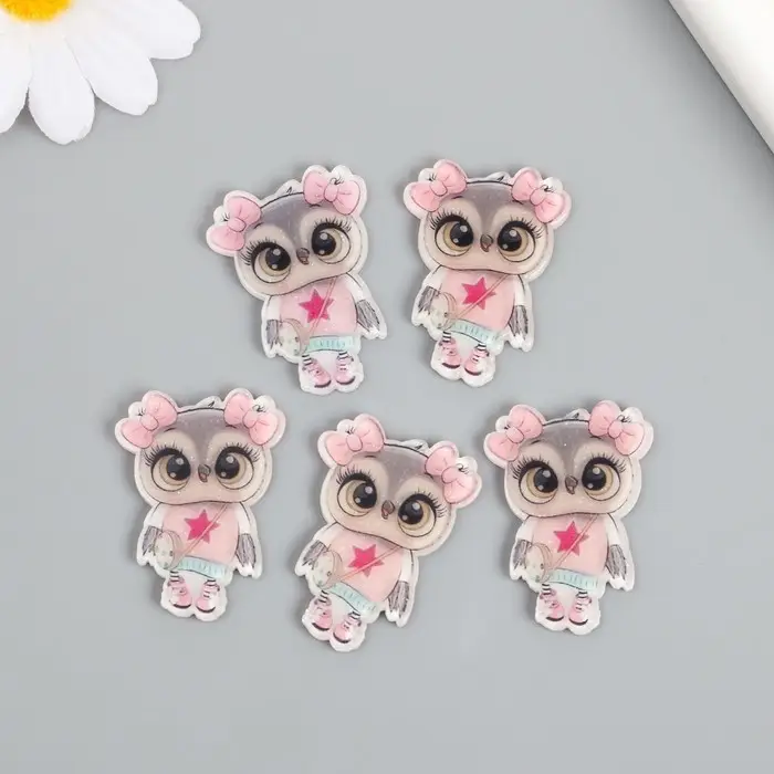 Декор для творчества акрил "Совушка в розовом свитере с сумкой" 2,7х3,7 см