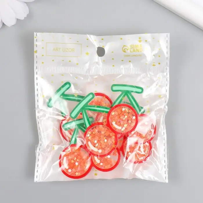 Шейкер для творчества акрил "Вишенки" с глиттером 0,5х4,4х4,1 см