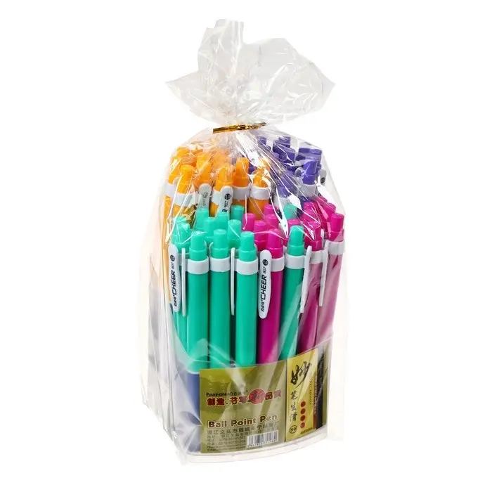 Ручка шариковая автоматическая 1.0 мм синяя, с резиновым держателем, корпус МИКС