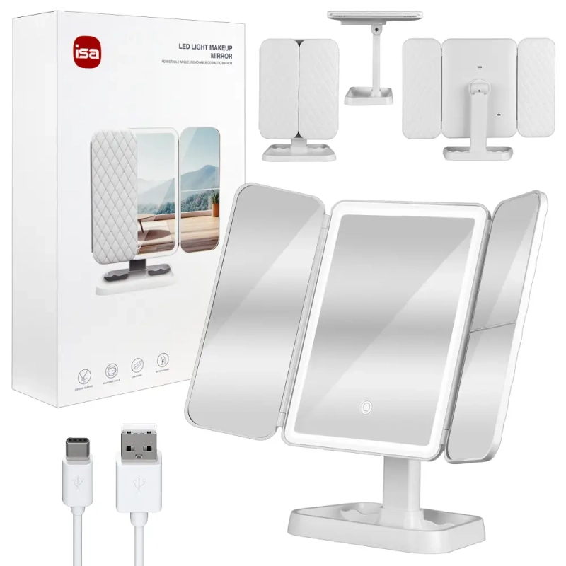 Настольное зеркало для макияжа с подсветкой ML-04 ISA белое