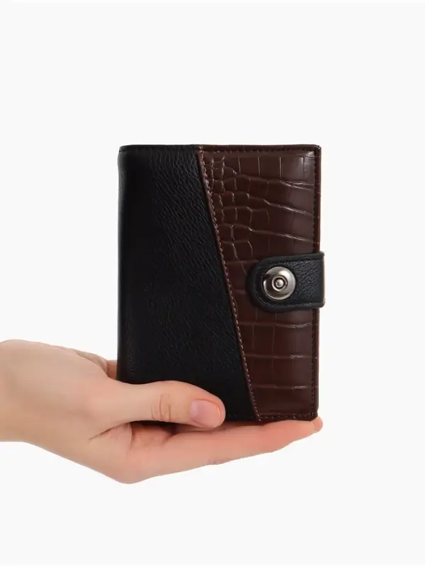 Портмоне мужское на кнопке, 3 в 1, для автодокументов и паспорта, 2 отдела, для карт, для монет, цвет чёрный/кофе