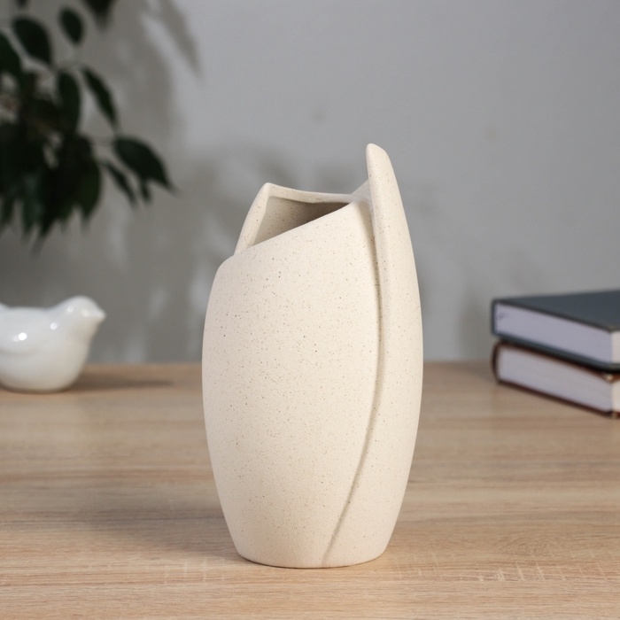 Керамическая ваза декоративная настольная &laquo;Уилстон&raquo;, для цветов, сухоцветов, d-4.5см, 17&times;9.5 см, бежевый