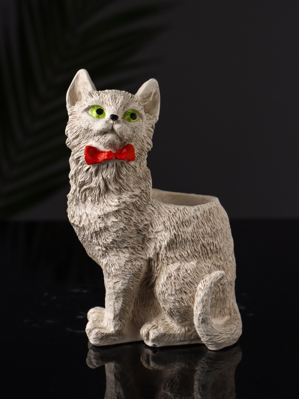 Подставка для мелочей "Кот с бантом" 14х9х7 см, бежевый