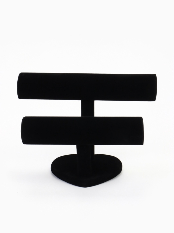 Подставка для часов, браслетов, двухуровневая, флок, сердце, 26&times;11&times;18 см,d=5 см, цвет чёрный