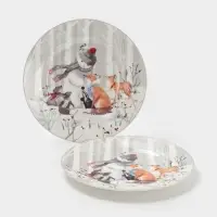 Набор тарелок новогодних &laquo;Снежные забавы&raquo;, 2 шт., d=25.5 см, керамика, подарочная упаковка, белый