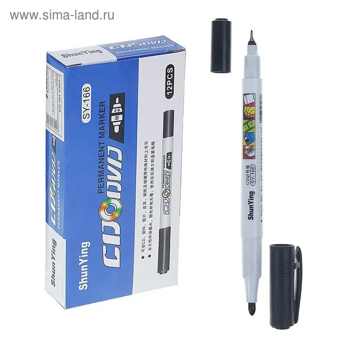 Маркер двухсторонний для CD/DVD, диаметр узла 0.7/2.0 мм, чёрный