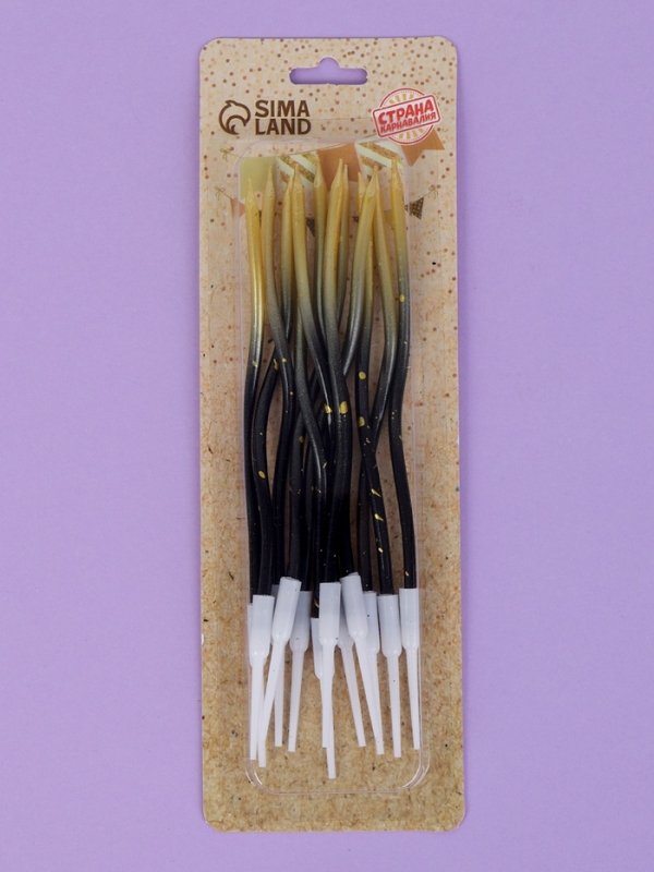 Свечи для торта "Серпантин", 12  шт, градиент золотой и черный