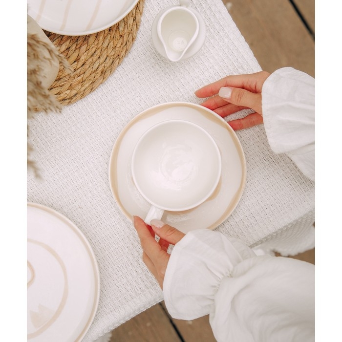 Чайная пара фарфоровая SL Home &laquo;Гато&raquo;, 2 предмета: чашка 270 мл, блюдце d=16,5 см, цвет белый