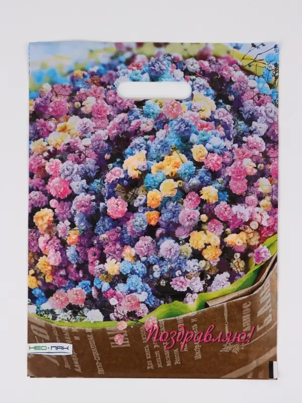 Пакет "Райский букет, полиэтиленовый с вырубной ручкой 30х40 см, 60 мкм