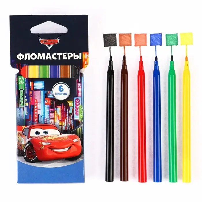 Фломастеры 6 цветов, вентилируемый колпачок &laquo;Тачки&raquo;