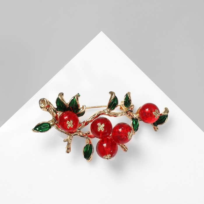 Брошь &laquo;Рябина&raquo; ягоды, цвет красно-зелёный в золоте