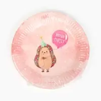 Тарелка одноразовая бумажная &laquo;Желаю счастья, ёжик&raquo;, розовая, 18 см