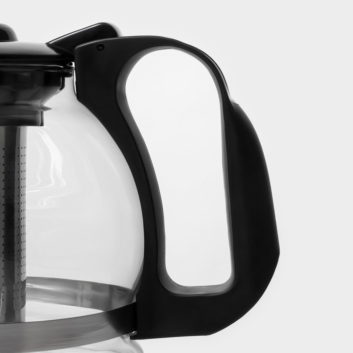 Чайник стеклянный заварочный Доляна &laquo;Иллюзия&raquo;, 1,5 л, с металлическим ситом, цвет чёрный