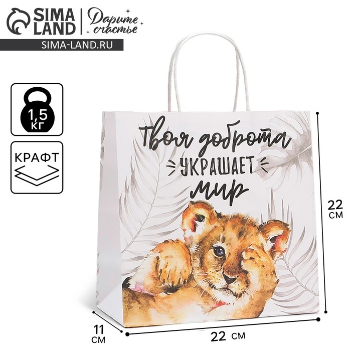 Пакет подарочный, упаковка, &laquo;Доброта&raquo;, 22 х 22 х 11 см