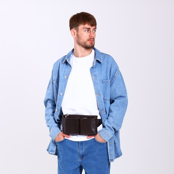 Сумка поясная на молнии, 2 наружных кармана, цвет коричневый