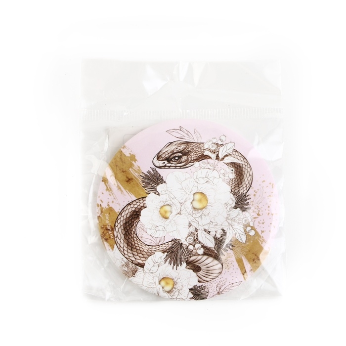 Зеркало карманное новогоднее &laquo;Новый год: Змея в цветах&raquo;, диам.7 см