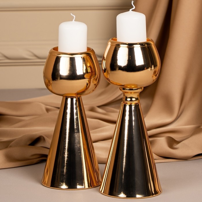 Подсвечник металл на 1 свечу &laquo;Гиацинт&raquo;, цвет золото 8 х 8 х 19 см