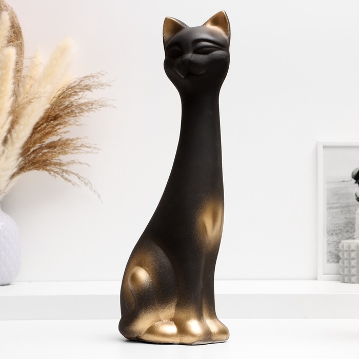 Фигура "Кот" черная в золоте, 14х40х15см