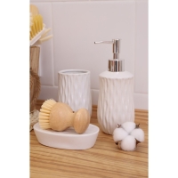 Набор аксессуаров для ванной комнаты Доляна &laquo;Течение&raquo;, 4 предмета (дозатор 350 мл, мыльница, два стакана 300 мл), цвет белый