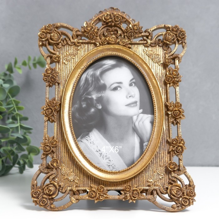 Фоторамка полистоун 10х15 см "Цветение роз" золото 18х25 см