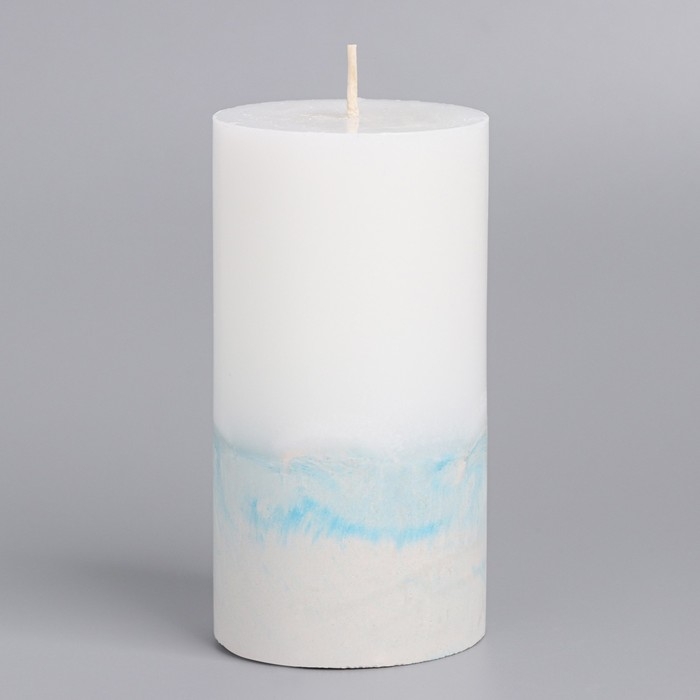 Свеча с бетоном, 5х10 см, бело-синяя