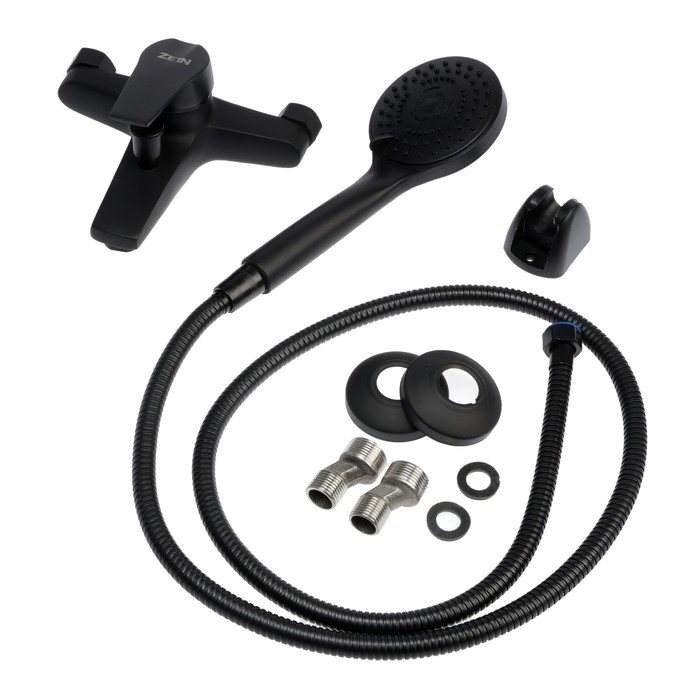 Смеситель для ванны ZEIN Z3841, однорычажный, душевой набор, лейка 5 режимов, черный