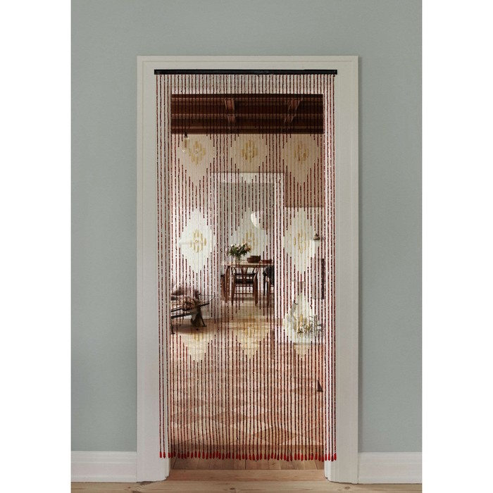 Занавеска декоративная деревянная, 90&times;190 см, 52 нити, цвет МИКС