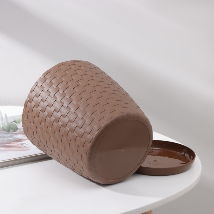 Горшок для цветов с поддоном &laquo;Ротанг&raquo;, 3 л, цвет тёмно-коричневый