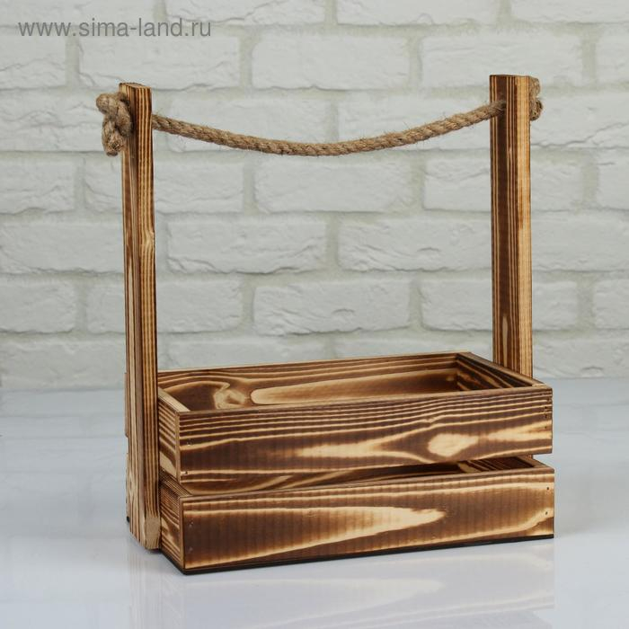 Кашпо деревянное 25.5&times;15&times;30 см "Аром", ручка канат, обожженный