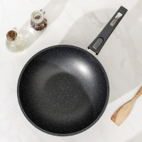 Сковорода &laquo;Гранит ВОК&raquo;, d=28 см, съёмная ручка, стеклянная крышка, антипригарное покрытие, цвет серый