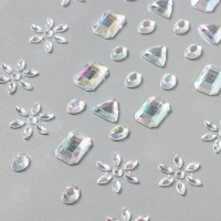 Наклейка пластик стразы на волосы "Геометрия, цветы" серебро 21х15,5 см