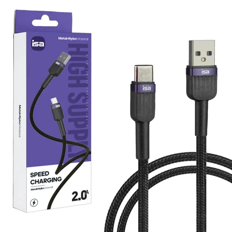 Кабель BX-7 USB на Type-C 1m 2A ISA черно-фиолетовый