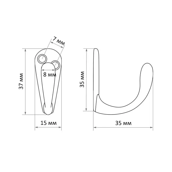 Крючок мебельный ТУНДРА TKO008, однорожковый, хром