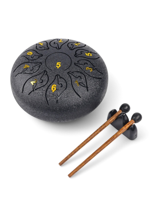 Глюкофон - музыкальный инструмент, дельфин черный, 11 лепестков, 18 х 18 х 11 см