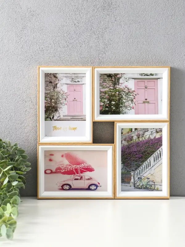 Фоторамка пластик на 4 фото 10х15 см "Двухцветная" бук и белый 30х30х2 см