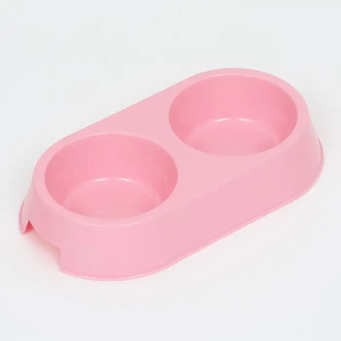 Миска пластиковая двойная 29,5 х 16,5 х 5 см, нежно розовая