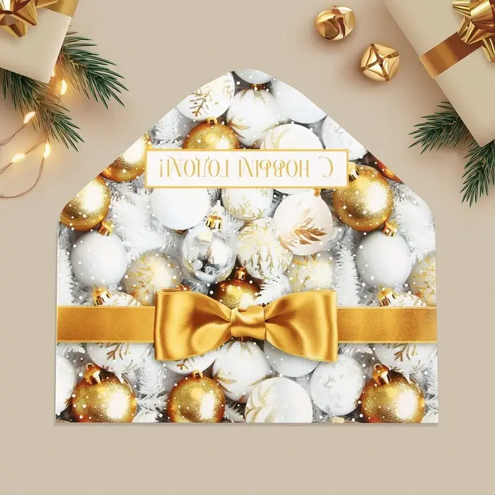 Конверт для денег &laquo;С Новым годом!&raquo;, ёлочные игрушки, 16.5 х 8 см