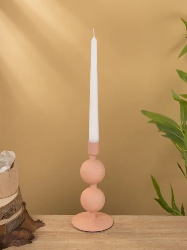 Подсвечник на 1 свечу текстурный "Пудровый розовый" с 2 сферами 8,5х8,5х18 см